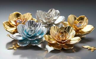 A luxury elegant silver and gold flowers. photo