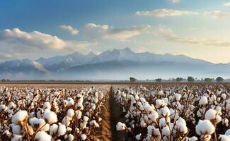 un hermosa algodón campo con mullido blanco pelotas. foto