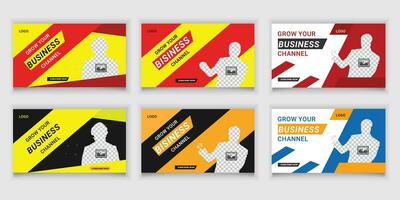 Bundle Online Business Video Thumbnail and Social Media Or Web Banner Template Design vector