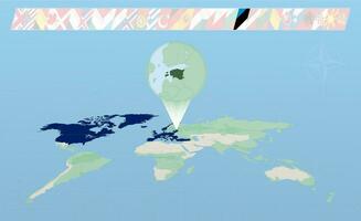 Estonia member of North Atlantic Alliance selected on perspective World Map. Flags of 30 members of alliance. vector