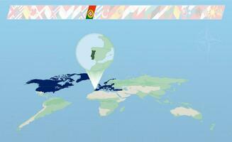 Portugal member of North Atlantic Alliance selected on perspective World Map. Flags of 30 members of alliance. vector