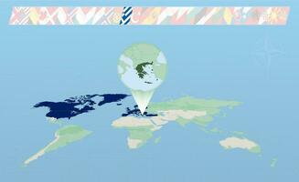 Greece member of North Atlantic Alliance selected on perspective World Map. Flags of 30 members of alliance. vector