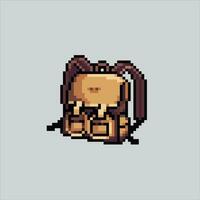 píxel Arte ilustración mochila. pixelado mochila. colegio mochila bolso pixelado para el píxel Arte juego y icono para sitio web y vídeo juego. antiguo colegio retro vector