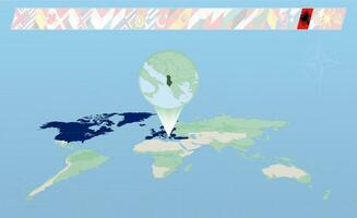 Albania member of North Atlantic Alliance selected on perspective World Map. Flags of 30 members of alliance. vector