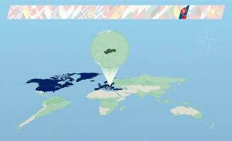 Slovakia member of North Atlantic Alliance selected on perspective World Map. Flags of 30 members of alliance. vector