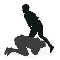 Image of silhouettes sambo athletes in sambo wrestling, combat sambo, duel, fight, fistfight, struggle, tussle, brawl, jiu jitsu. Martial art, sportsmanship vector