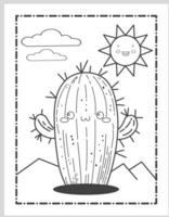 Cute Kawaii Cactus Coloring Pages vector