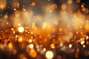 AI generated Panoramic background with colorful bokeh effect. Golden abstract lights on dark Holiday illumination and decoration concept photo