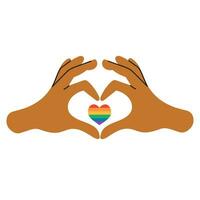 Rainbow. Symbol of the LGBT pride community. LGBT heart hands showing love isolated on white background. vector