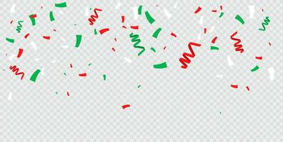 Colorful confetti isolated on a transparent background. Vector banner background with colorful serpentine ribbons, space for your text in the center. Anniversary, holiday, greeting illustration