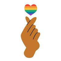 arcoíris. símbolo de el lgbt orgullo comunidad. lgbt corazón y mano aislado en blanco antecedentes. vector