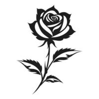 Rose Flower Vector black Silhouette isolated on a white background, Decorative rose with leaves Vector