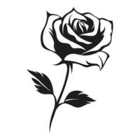 Rose Flower Vector black Silhouette isolated on a white background, Decorative rose with leaves Vector