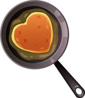 Frying pan with oil and pancake heart on transparent background. Vector illustration for Pancake Day and breakfast in cartoon style