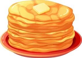 Stack of thin pancakes with piece of butter on plate. Vector illustration for Pancake Day in cartoon style