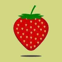 Stawberry red summer fruit, green background. Vector graphic illustration.