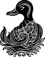 Pato - negro y blanco aislado icono - vector ilustración