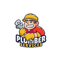 Mascot Plumber Service Logo Modern Vector Design Template