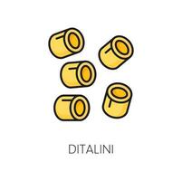 Dry ditalini pasta type, italian cuisine food icon vector