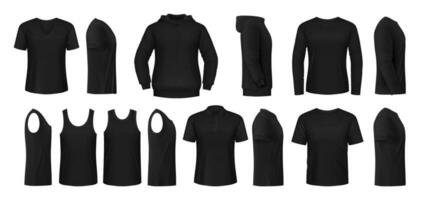 negro hombre camisa, capucha y polo maquetas, ropa vector