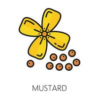 Mustard plant with flower black seeds outline icon vector