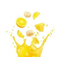 Yellow fruit juice mix splash of orange, pineapple vector