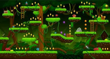 Arcade jungle rain, swamp or marsh game level map vector