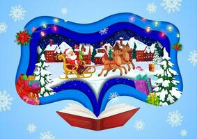 Christmas paper cut fairytale book with Santa vector