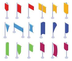 Pennon on pole icons set isometric vector. Flag vertical vector