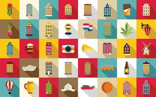 Amsterdam icons set flat vector. Europe house vector