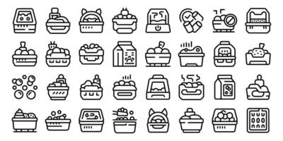 Cat litter box icons set outline vector. Toilet animal tray vector
