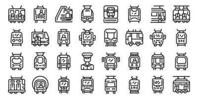 Tram driver icons set outline vector. Travel road speed vector