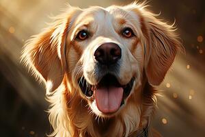 Portrait of a white Labrador retriever on a beige neutral background, cropped photo, natural light. Ai art photo