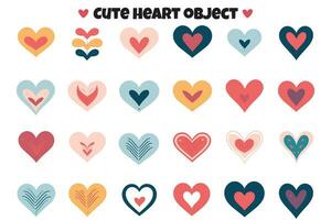 Heart shaped logos and objects in cute style vector