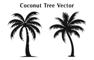 Coconut trees Silhouette Vector set isolated on white background, Coconut tree silhouettes Bundle