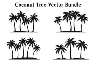 Coconut trees Silhouette Vector set isolated on white background, Coconut tree silhouettes Bundle