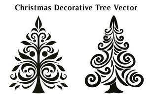 Christmas tree Vector illustration Bundle, Christmas Decorative tree silhouette outline Clipart Bundle