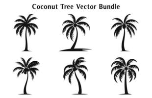 Coco arboles silueta vector conjunto aislado en blanco fondo, Coco árbol siluetas haz