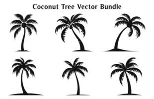 Coconut trees Silhouette Vector set isolated on white background, Coconut tree silhouettes Bundle