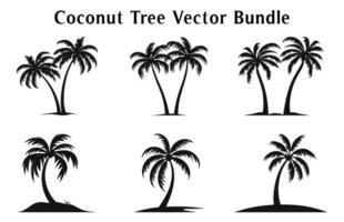 Coconut trees Silhouette Vector set isolated on white background, Coconut tree silhouettes Bundle