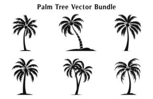 Palm trees vector silhouettes set isolated on a white background, Tropical palm trees Bundle