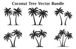 Coco arboles silueta vector conjunto aislado en blanco fondo, Coco árbol siluetas haz