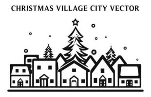 Christmas Village House Silhouette Vector isolated on a white background