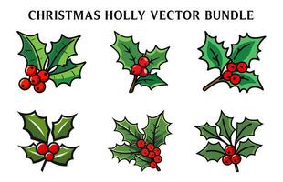 Christmas Holly Vector illustration Set, Christmas Holly Clipart Bundle