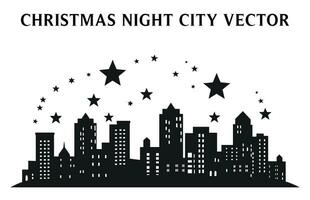 Night Christmas Building Silhouettes, Set of Night view of Christmas Building Vector