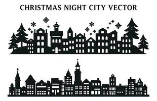 Night Christmas Building Silhouettes, Set of Night view of Christmas Building Vector