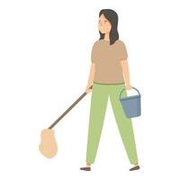 Woman with mop and bucket icon cartoon vector. Floor cleaning tools. vector