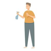 Man with cleaning spray bottle icon cartoon vector. Glass cleaning solution. vector