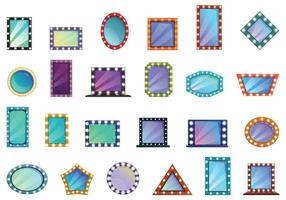 Theater makeup mirror icons set cartoon vector. Dressing room vector