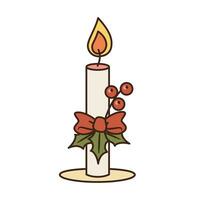 Vector illustration of festive candle with bow and holly berry. Isolated element of Christmas and Happy New Year events